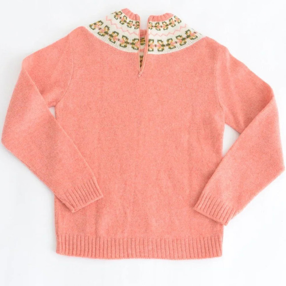 Handknit Handmade Coral Fair Isle Icelandic Fisherman  Knit Sweater - Picture 2 of 11